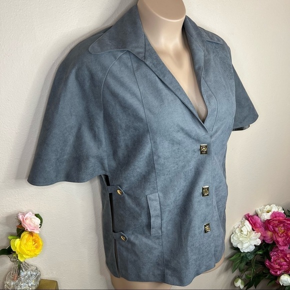 XL Vintage 80’s MJ Seattle Grey Faux Suede Capelet Blazer Short Skeeve 16 18 - Picture 3 of 6
